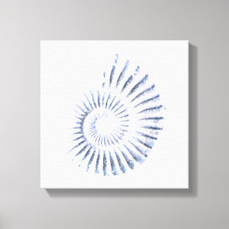 Ammonite blue on white Stretched Canvas Print
