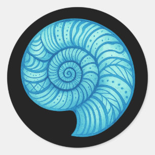 Ammonite Fossil – Neon Spiral Distortion Classic Round Sticker
