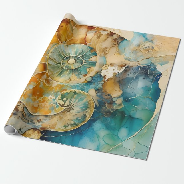 Ammonite Gem Fossil Wrapping Paper (Unrolled)