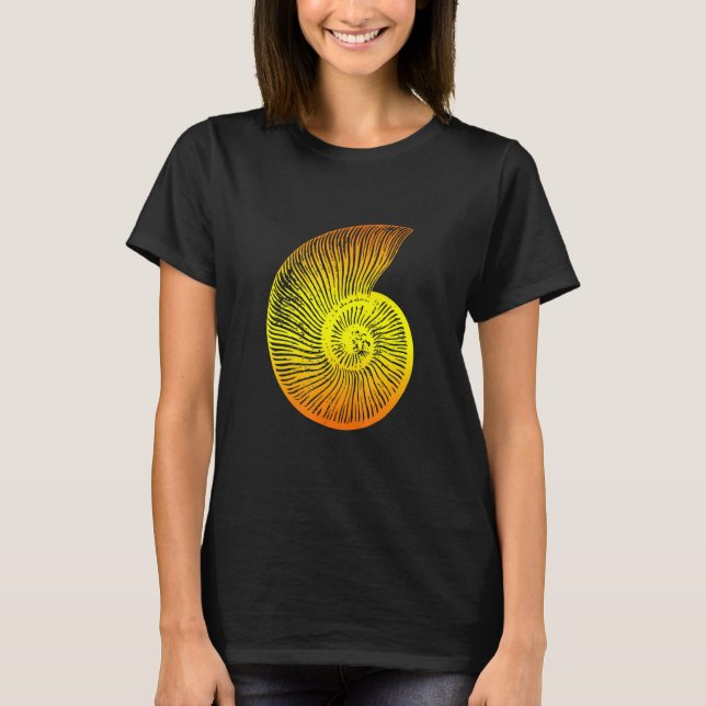 Ammonite Yellow Orange Fossil Design T-Shirt (Front)