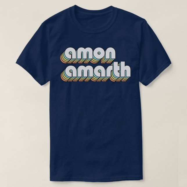 Amon Amarth Retro Rainbow Typography Faded Style T-Shirt (Design Front)