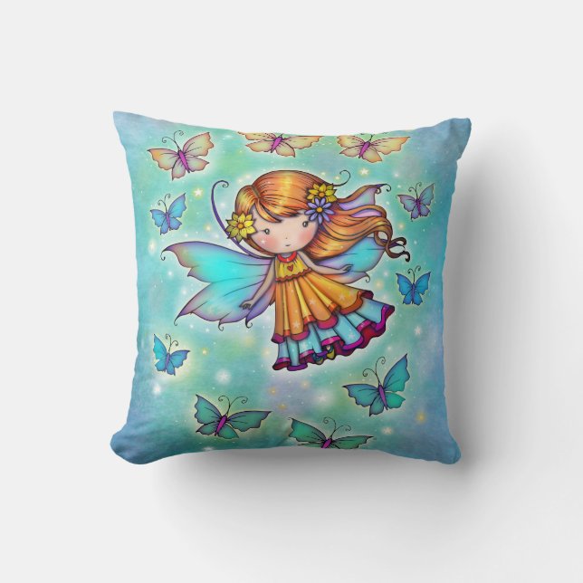 Among Butterflies Sweet Fairy by Molly Harrison Cushion (Front)