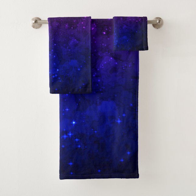 Among Stars in the Blue and Purple Galaxy Bath Towel Set (Insitu)