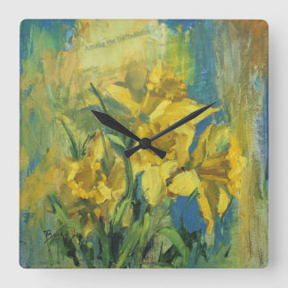 Among the Daffodils Square Wall Clock