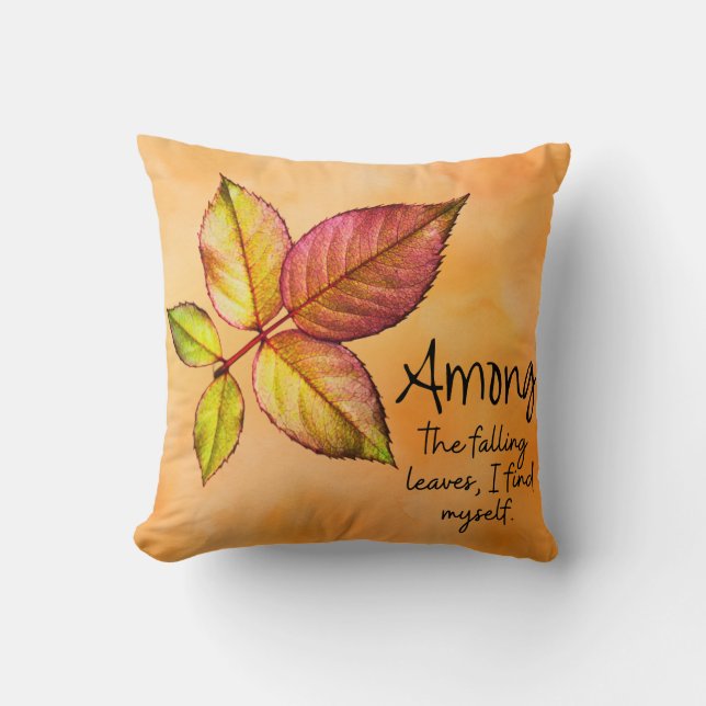 Among the Falling Leaves | Cozy Fall Throw Pillow (Front)