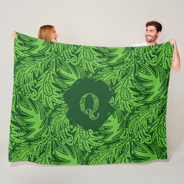 Among the Leaves Monogram Green Fleece Blanket (In Situ)