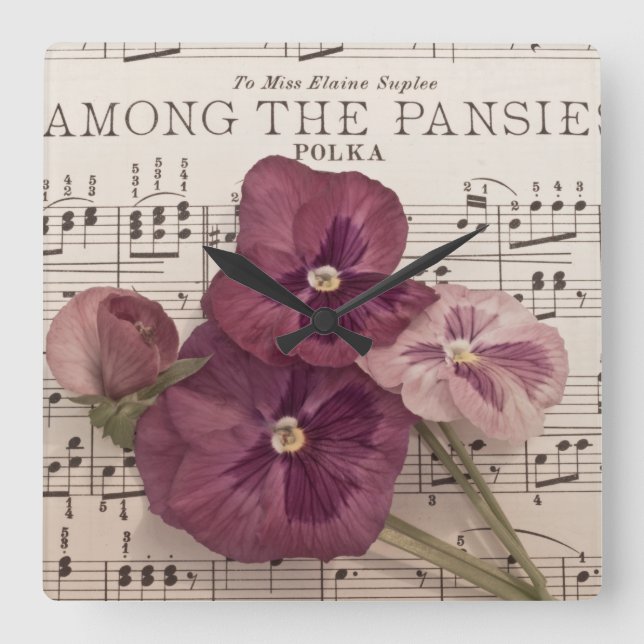 Among The Pansies Square Wall Clock (Front)