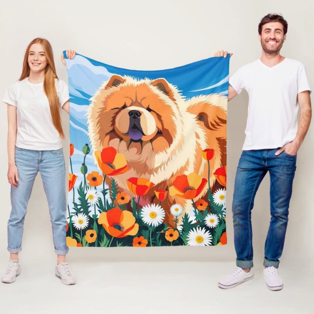 AMONG THE POPPIES Chow  Fleece Blanket (Creator Uploaded)