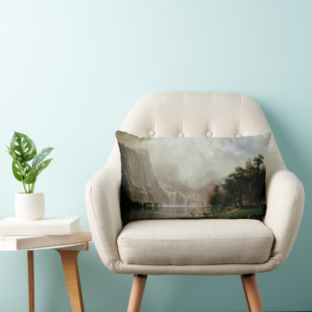 Among the Sierra Nevada Mountains by Bierstadt Lumbar Cushion (Chair)