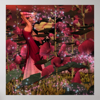 Amongst the Hollyhocks Poster