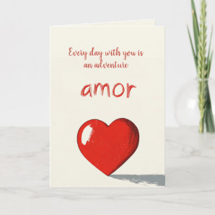 Amor and Big Red Heart Beige Valentines Day Card