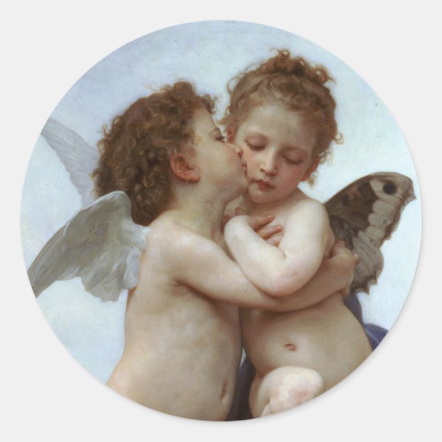Amor and Psyche as Children /Angels First Kiss Classic Round Sticker (Front)