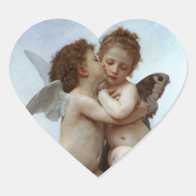 Amor and Psyche as Children /Angels First Kiss Heart Sticker (Front)