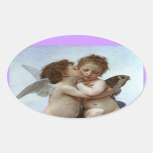 Amor and Psyche as Children /Angels First Kiss Oval Sticker