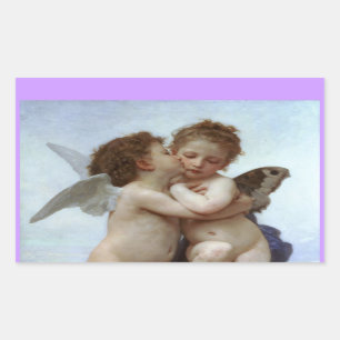 Amor and Psyche as Children /Angels First Kiss Rectangular Sticker