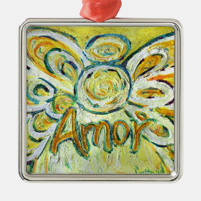 Amor Angel Word (Spanish "Love") Holiday Ornaments (Front)