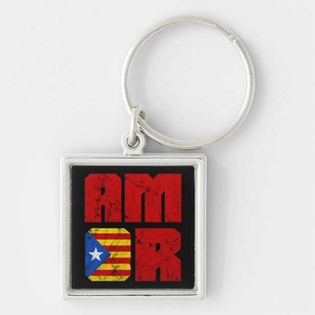 Amor Catalan Love, Catalonia Estelada Flag Key Ring (Front)
