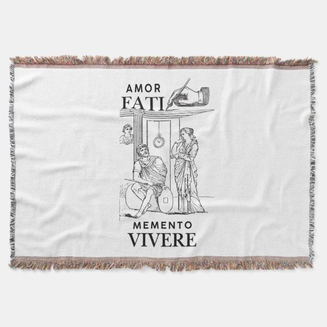 Amor Fati Philosophy Line Art Throw Blanket (Front)