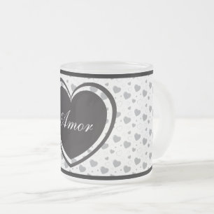 Amor Grey glossy hearts cute romantic pattern Frosted Glass Coffee Mug