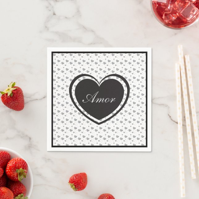 Amor Grey glossy hearts cute romantic pattern  Napkin (Insitu)