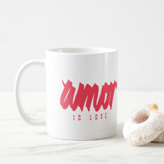 Amor is Love - Modern Red Graphic Calligraphy Coffee Mug