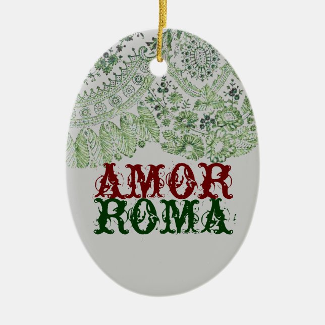 Amor Roma With Green Lace Ceramic Tree Decoration (Front)