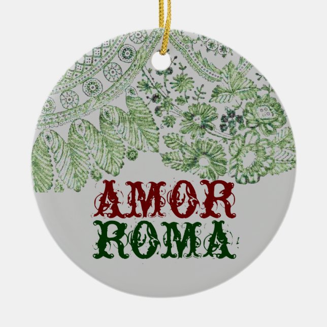 Amor Roma With Green Lace Ceramic Tree Decoration (Front)