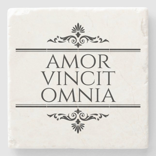 Amor Vincit Omnia Love Conquers All Latin Phrases Stone Coaster (Front)