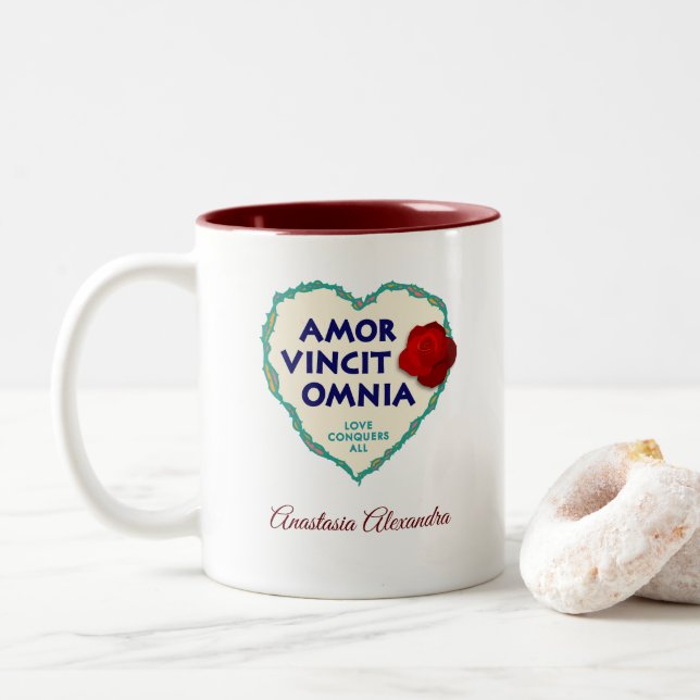 Amor Vincit Omnia Love Two-Tone Coffee Mug (With Donut)
