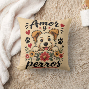 Amor y Perros Funny Dog Lover Design Cushion