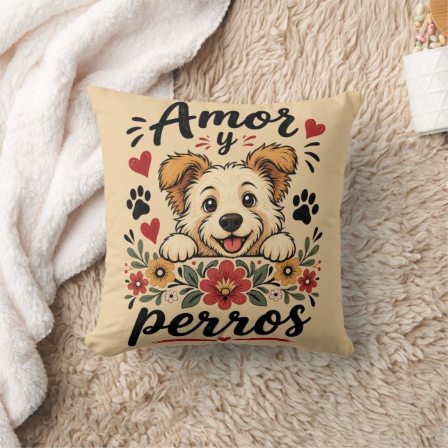 Amor y Perros Funny Dog Lover Design Cushion (Blanket)