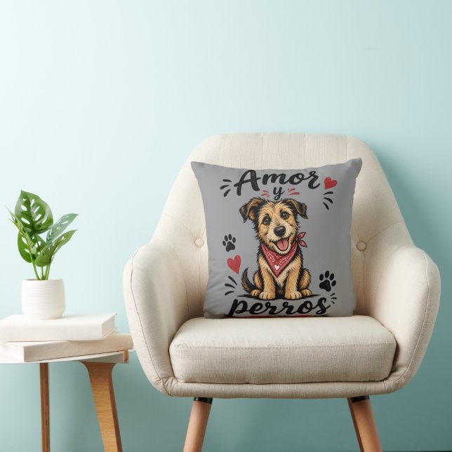 Amor y Perros Funny Dog Lover Design Cushion (Chair)