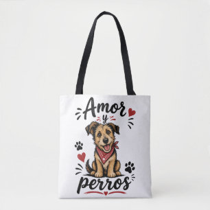 Amor y Perros Funny Dog Lover Design Tote Bag