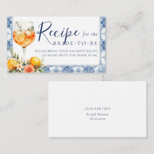 Amore Citrus Blue Tiles Bridal Shower Bring Recipe Enclosure Card