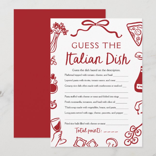 Amore Guess The Italian Dish Bridal Shower Game Invitation (Front/Back)