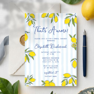 Amore Hand Drawn Lemons Blue Stripes Bridal Shower Invitation