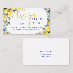 Amore Lemon Blue Tiles Bridal Shower Bring Recipe Enclosure Card