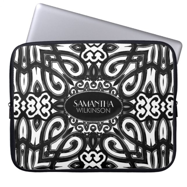 Amoria | Black & White Decorative ornate design Laptop Sleeve (Front)