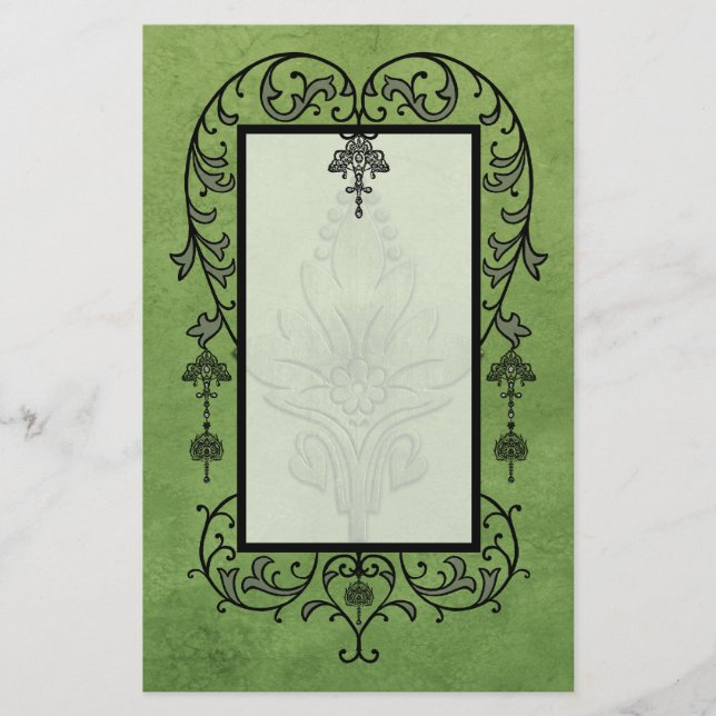 Amoroso: AGED PARCHMENT in Green Stationery (Front)