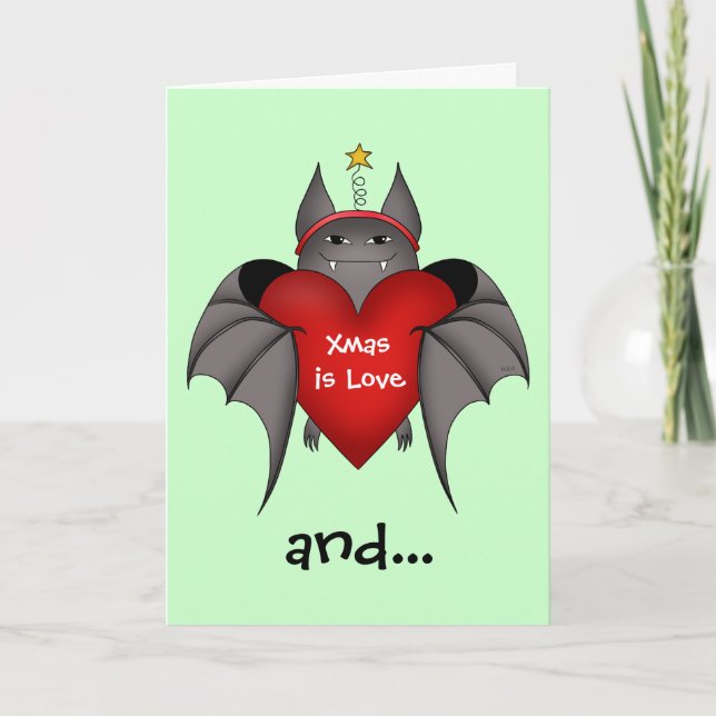 Amorous funny Gothic Christmas bat Xmas is love Holiday Card (Front)