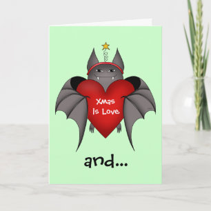 Amorous funny Gothic Christmas bat Xmas is love Holiday Card