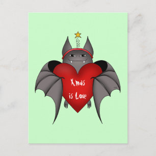 Amorous funny Gothic Christmas bat Xmas is love Holiday Postcard