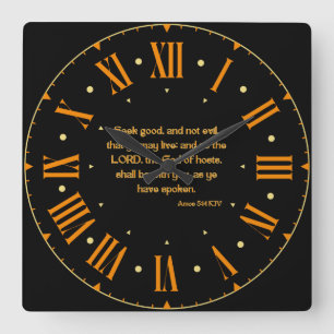 Amos 5:14 KJV Bible Verse II Roman Numeral Square Wall Clock