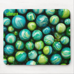AMOS ~ Zany Shades of Green and Blue ~ Marbles ~ Mouse Mat