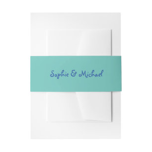 Amour Blue and Teal Handwritten Script Wedding Invitation Belly Band