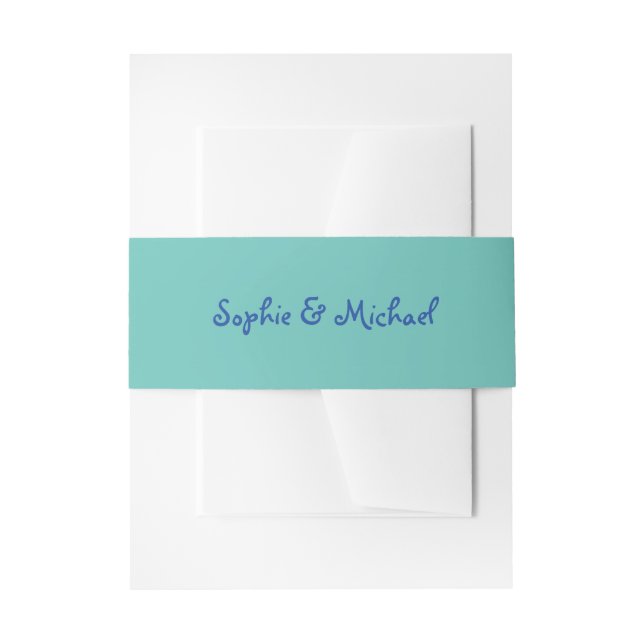Amour | Blue and Teal Handwritten Script Wedding Invitation Belly Band (Front Example)