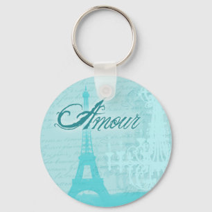 Amour Blue French Eiffel Tower Key Ring