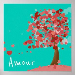 Amour French love slogan Tree of Hearts cute art Poster