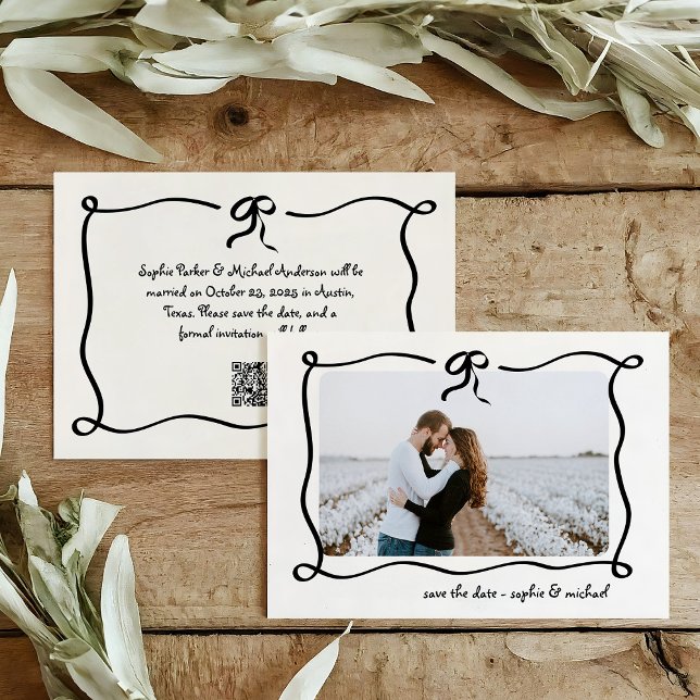 Amour | Illustrated French Bow and Photo Wedding Save The Date (Creator Uploaded)