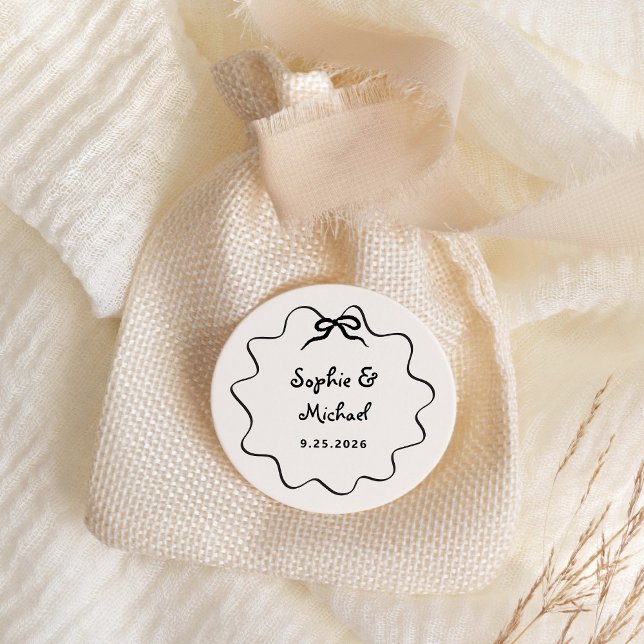 Amour | Illustrated French Bow Wedding Classic Round Sticker (Creator Uploaded)